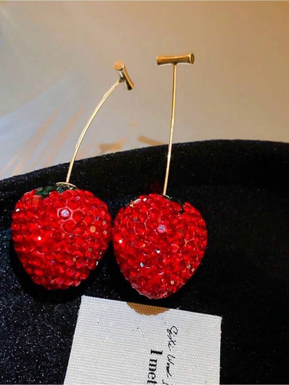 Red Crystal Strawberry Drop Earrings by - Picture 3 of 5